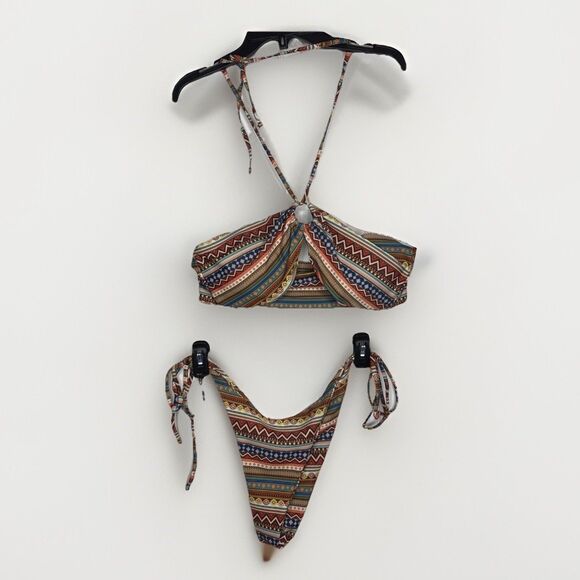 Women’s Size XL Boho Aztec Bikini Swimsuit Multicolor Halter Two Piece - Picture 1 of 8